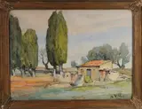 Cabanon en Provence by Jean Villeri, Aquarelle et fusain sur papier, sold Oct 2024