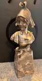 Buste de femme au bonnet by Van der Straeten, Bronze argenté signé Haut socle en marbre gris, sold Oct 2024