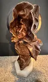 Buste de jeune femme à grand bonnet by Van der Straeten, Bronze à patine chocolat, socle rouge, sold Oct 2024