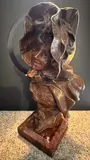 Buste de jeune femme à grand bonnet by Van der Straeten, Bronze à patine chocolat, socle rouge, sold Oct 2024