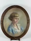 Portrait de petite fille by Suzanne Sesboüé, Pastel ovale, sold Sep 2024