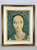 Portrait de femme sur fond végétal by Jean Kisling, Lithographie, sold Sep 2024