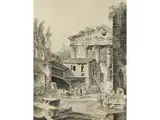 Ansicht Eines Antiken Tempels mit Vorbauten by Hubert Robert, watercolor, sold Sep 2018
