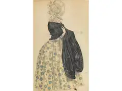 Dame mit Dekorreichem Gewand by Léon Bakst, watercolor, sold Mar 2026