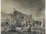 Volksansammlung und Reiter vor Marketenderzelten by Pieter Bout, gouache, offered Sep 2018