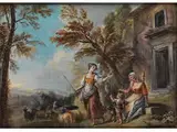 Ziegenhirten Beim Aufbruch von Zuhause by Jean-Baptiste Lallemand, gouache, sold Mar 2015