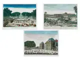 La Grande Salle de Bouquet a Versailles Gesicht des Schlosses und Eines Teils der Stadt Versailles le Palais du Luxembourg du Code du Jardin by Konvolut von drei Grafiken, etching, offered Jun 2019