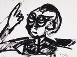 Pointing Figure by John Scott, 1993, mixed media on paper, sold May 2022