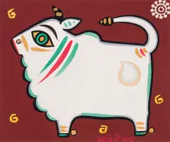 Sacred Bull by Jamini Roy, tempera on card, sold Apr 2022
