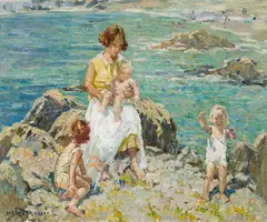 At the Seashore by Dorothea Sharp, oil on canvas, sold Apr 2022