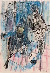 Café Bar by Geoffrey Tibble, 1945, pastel and ink on paper, sold Apr 2022