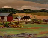 Farm House in Summer by A. Y. Jackson, oil on panel, sold Apr 2022