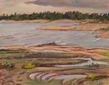 Untitled – Georgian Bay by A. Y. Jackson, oil on board, sold Apr 2022