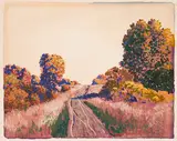 October Road by Frank Hans Johnston, watercolour and gouache on paper, sold Apr 2022