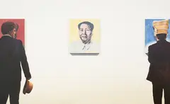 Self-Portrait Just Two Maos Down From Some Guy with a Goddamned Tea Cosy on his Head by Chris Cran, oil on canvas, sold Mar 2022