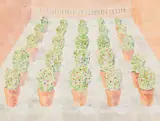 Pots and Fish I by Agatha Falk, 1983, watercolour on paper, sold Mar 2022