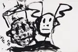 Bunny Man and Figure by John Scott, acrylic on paper, sold Mar 2022