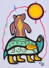 Bear and Turtle by Roy Thomas, acrylic on paper, sold Feb 2022