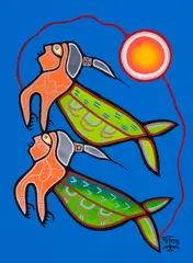 Fish Shamans by Roy Thomas, acrylic on paper, sold Feb 2022