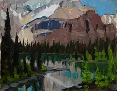 Lake O'Hara by Peter Whyte, 1938, oil on canvas board, sold Feb 2022