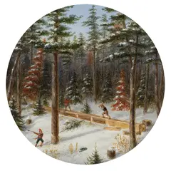 Hewing Timber by Cornelius Krieghoff, oil on canvas, sold Jan 2022