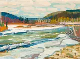 Elbow River, Bright Spring Day by Illingworth Kerr, 1972, oil on board, sold Jan 2022