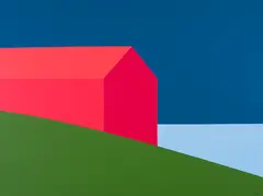 Red Barn by Charles Pachter, 2021, acrylic on canvas, sold Jan 2022