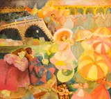 Mes demoiselles d'Avignon by Francine Gravel, 1981, oil on canvas, sold Jan 2022