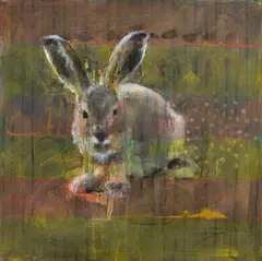 Animal Painting #130 (Arctic Hare) by Les Thomas, oil and encaustic on board, sold Jan 2022