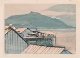The Waterfront, Alert Bay, British Columbia by Walter J. Phillips, colour woodcut on Goyu paper, sold Jan 2022