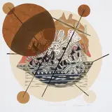 Petite éclipse V by René Derouin, 2014, collage on paper, sold Nov 2022