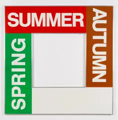 The 4 Seasons (die vier Jahreszeiten) by Timm Ulrichs, 1967, Metallschild, farbig gefasst und typografisch beschriftet, sold Dec 2018