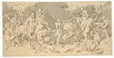 Szene mit Satyrn, Faunen und einem Zentauren by Friedrich Preller d. Ä., Um 1872, Feder über Bleistift, der Hintergrund grau laviert, auf Bütten, sold Nov 2014