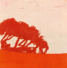 Ohne Titel by Karl Bohrmann, 1996, Ölkreide und rote Tusche auf zwei aneinandergefügten Bögen Chinapapier, sold Jun 2012