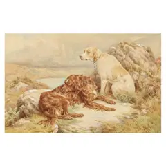 Hunting Dogs in a Landscape by Basil Bradley, Watercolor on paper, sold Nov 2024