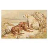 Hunting Dogs in a Landscape by Basil Bradley, Watercolor on paper, sold Nov 2024