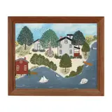 Sailboats Along a Coastline by Elenora Hamilton, Acrylic on artist board, sold Nov 2024