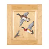 Wood Ducks by Duane Raver Jr., Acrylic on carved wood cabinet door, sold Nov 2024