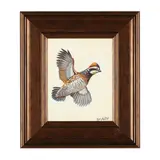 Bobwhite Quail in Flight by S. Carr, Oil on canvas, sold Nov 2024