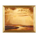 Ducks Flying at Sunset by Sidney E. King, Oil on canvas, sold Nov 2024