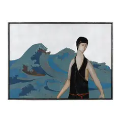 Swimmer and a Great Wave by Stephen White, Oil and metallic paint on panel, sold Nov 2024