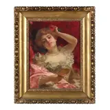 Woman with Pink Rose by Louis Marie De Schryver, Oil on canvas, sold Nov 2024