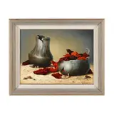 Still Life with Southwestern Pottery and Dried Peppers by Gayle Nason, Oil on panel, sold Nov 2024