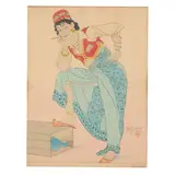 L'Attente by Paul Jacoulet, Woodblock in colors with silver embellishments, sold Nov 2024