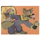 Folk Art Painting of a Wolf by Juanita Rogers, Paint and gouache on paper, sold Oct 2024