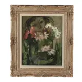 Girl with Flowers by Madeline Scellier, Oil on panel, sold Oct 2024