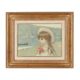 Young Girl with a Hat by Andre Gisson, Oil on canvas, sold Oct 2024