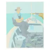 Seated Fisherman, Mending Nets by Claude Howell, Serigraph in colors, sold Oct 2024