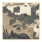 Eagle Ceremony at Tesuque Pueblo by Gustave Baumann, Woodcut print in colors, sold Oct 2024