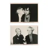 Two Images Featuring Andy Warhol, John Lennon, and Georgia O'Keeffe by Christopher Makos, Each a black-and-white photographic postcard, sold Oct 2024